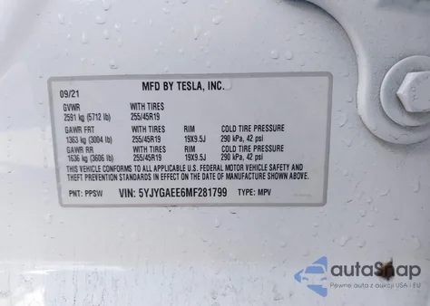 2021 Tesla Model Y Long Range Dual Motor All-Wheel Drive из США, поврежденный, VIN 5YJYGAEE6MF281799